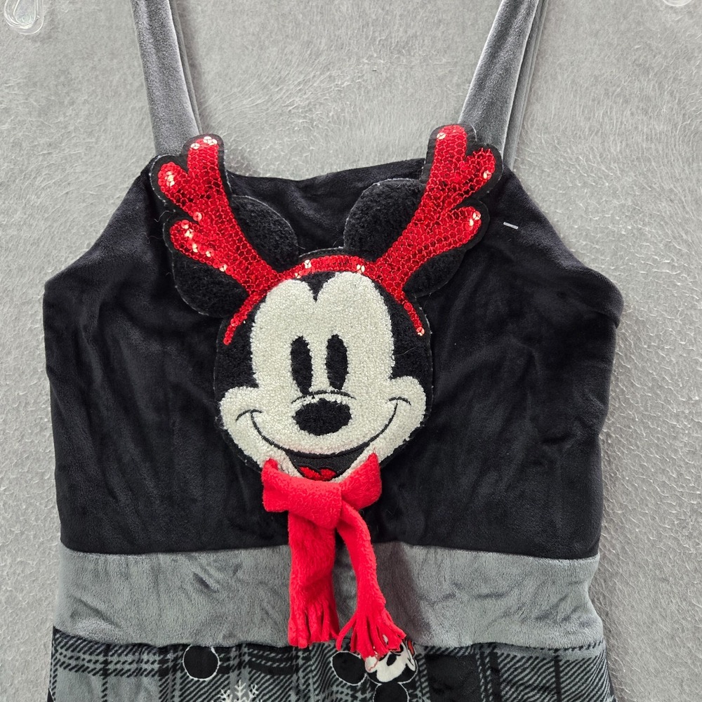 Disney Women Sleepwear Small Gray Plaid Juniors Velour Jumpsuit Mickey Mouse - Picture 9 of 10